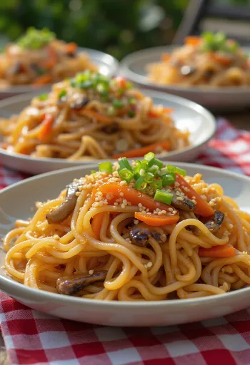 ピリ辛チャプチェ、サツマイモ春雨と野菜添え