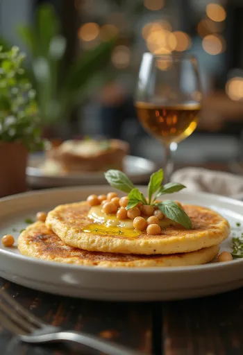 盛り付けられたフムスパンケーキ