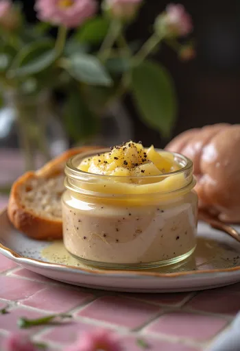 クリーミーな食感の鶏レバーパテ、新鮮なハーブとカリカリのトースト添え