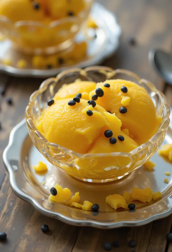 自家製の爽やかなパッションフルーツソルベ