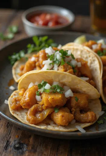 カリカリに焼いた牛モツを乗せたコーントルティーヤのトリパス・タコス