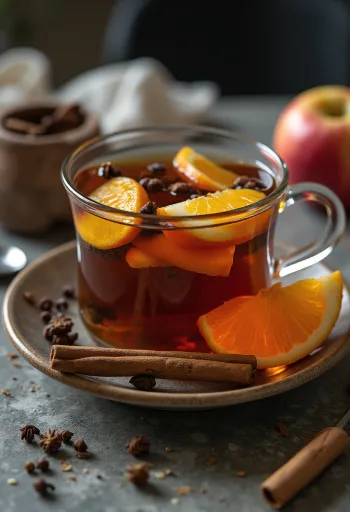 グラスに注がれたリンゴとオレンジのフルーツティー