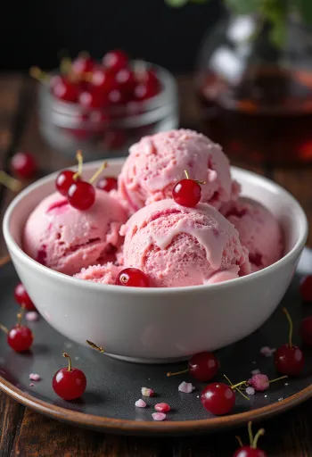 盛り付けられた赤スグリのアイスクリーム