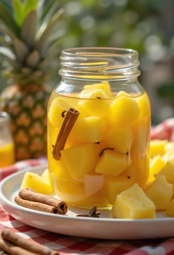 瓶に詰められた角切りのパイナップルピクルス