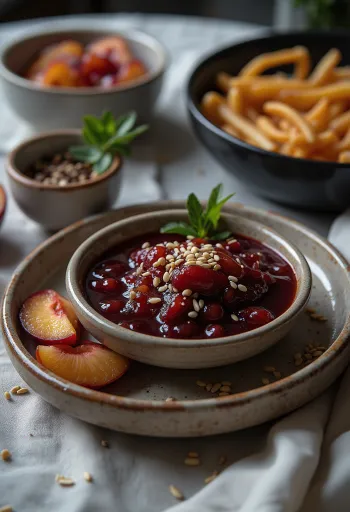 盛り付けられたBBQプラムゴマソース