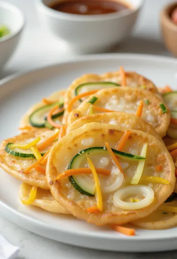 盛り付けられた韓国の塩味パンケーキ、ジョン（チヂミ）