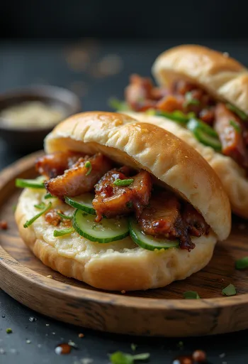 鴨肉ときゅうりを挟んだ北京ダックバオ