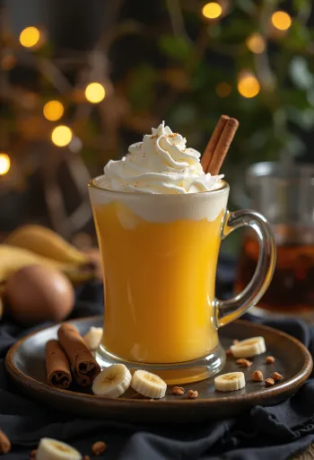 グラスに注がれたバナナとマンゴーのサイダー