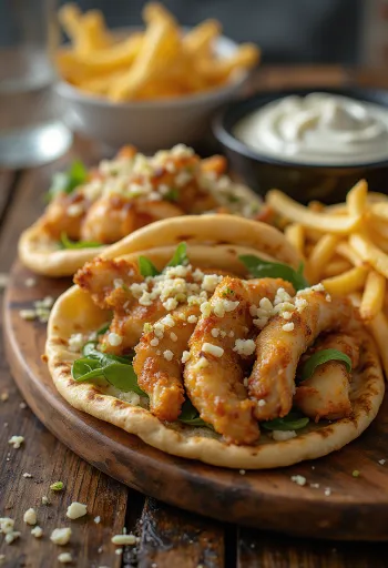 ローストチキン、新鮮野菜、ガーリックザジキのガーリックギロスプレート