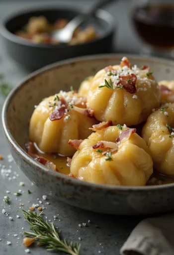 バターを添えたドイツ風ベーコンクヌーデル