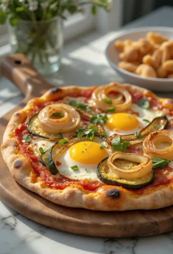 新鮮な野菜とモッツァレラチーズの田舎風ピザ