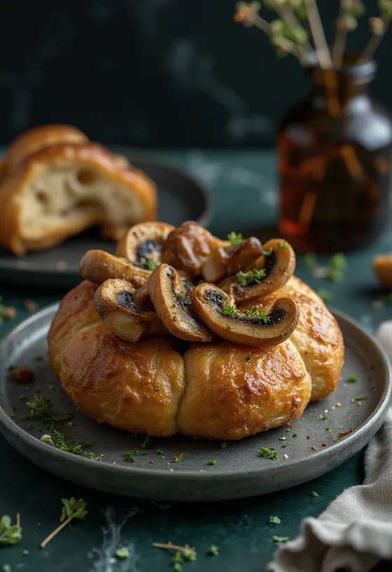 盛り付けられた焼きキノコのプレッツェル