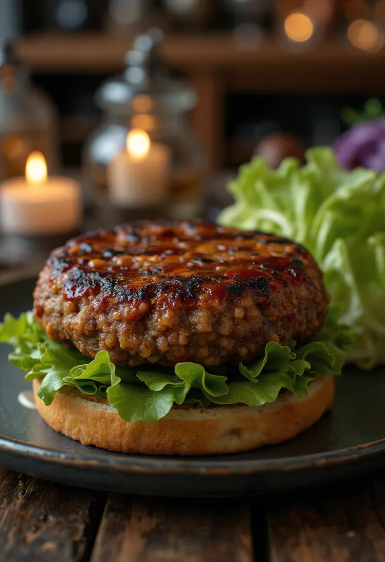 盛り付けられたBBQレンズ豆のグリルバーガー