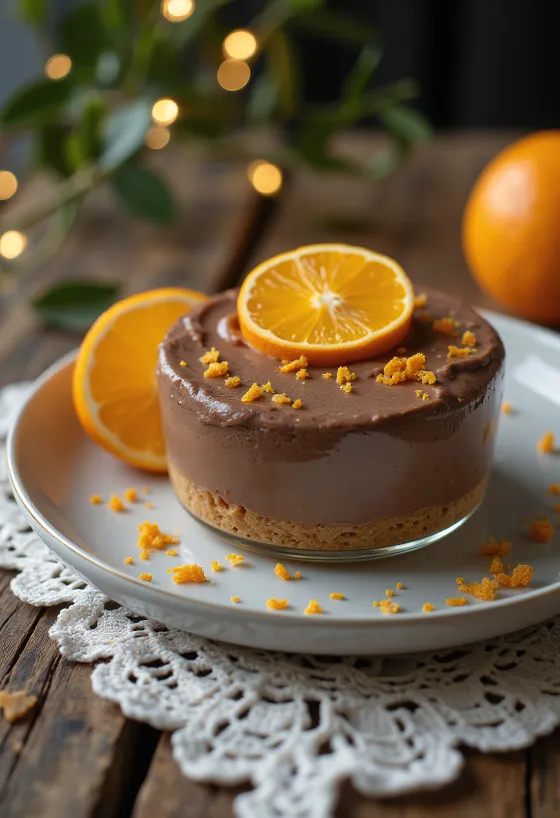 スライスされたチョコレートとオレンジムースのケーキ