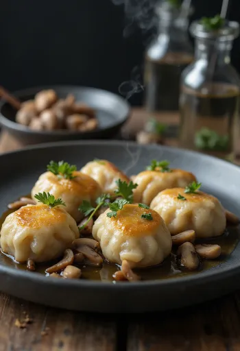 バターを添えたドイツ風キノコのクヌーデル