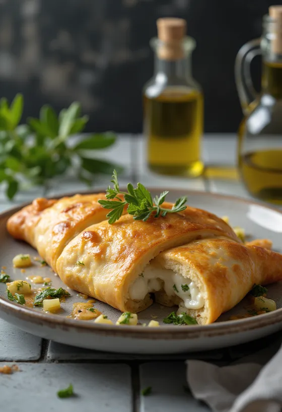 黄金色に焼けたローズマリーのカルツォーネ