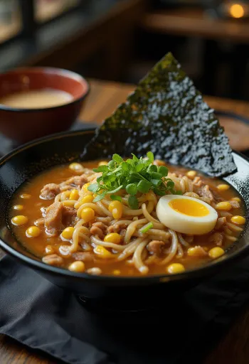 味噌ベースのスープにコーンとバターをトッピングした札幌ラーメン