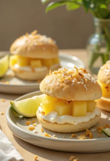 盛り付けられたパイナップルとココナッツのバオバンズ