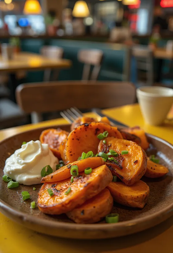 盛り付けられたBBQローストスイートポテト