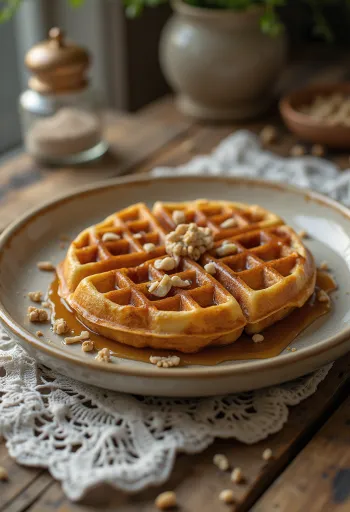 艶やかなキャラメルソースをたっぷりかけた黄金色のワッフル