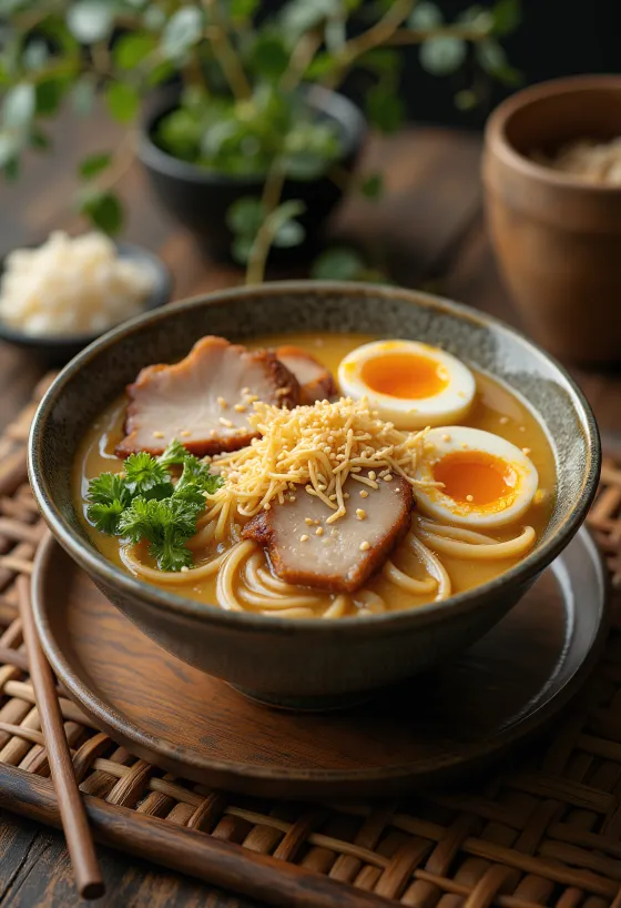 練り胡麻、チャーシュー、ゆで卵、ネギをトッピングした胡麻ラーメン