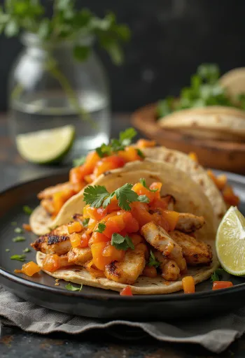 盛り付けられたタコス・デ・ポヨ・コン・サルサ・デ・ハバネロ