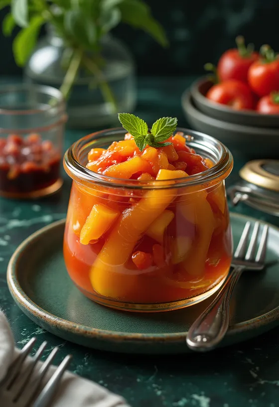 瓶に入ったパプリカの甘酢漬け