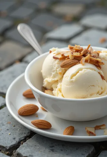 クリーミーなヴィーガンアーモンドアイスクリームの盛り付け