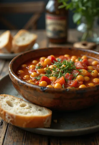 新鮮なパセリを添えたひよこ豆のレチョー