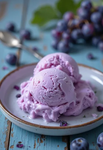 フレッシュなぶどうを添えたぶどうのアイスクリーム