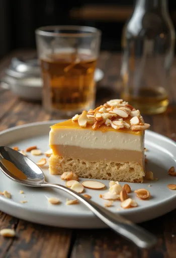 ローストアーモンドを飾ったミルクキャラメルケーキ