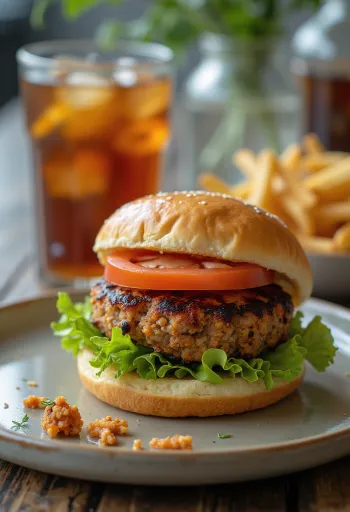 新鮮な野菜を添えたテンペバーガー