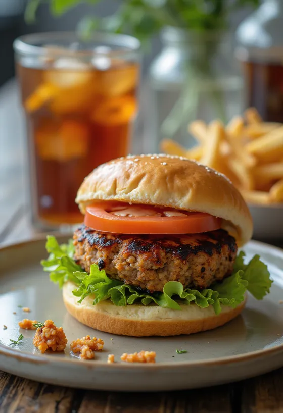 新鮮な野菜を添えたテンペバーガー