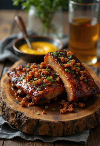 フライドポテトとサラダを添えたスペアリブのスパイシーロースト