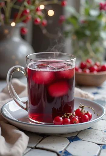 マグカップに入った温かいレッドカラントのサイダー