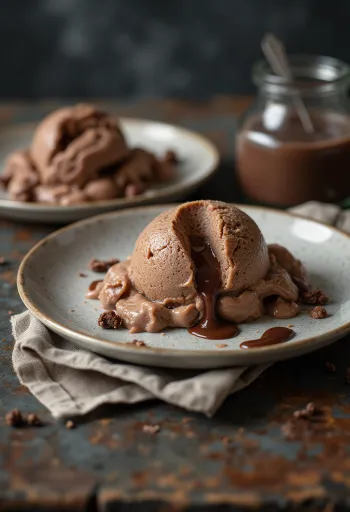 フレッシュフルーツを添えたスライスされたミルクチョコレートのパルフェ