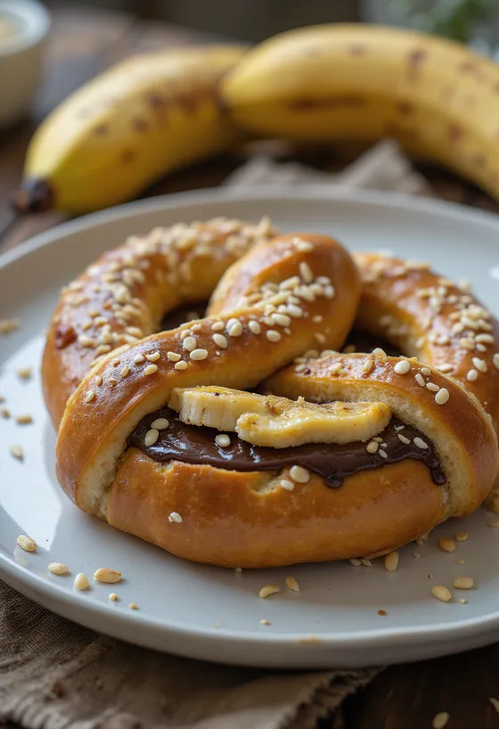 盛り付けられたバナナとチョコのプレッツェル