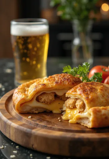 黄金色に焼けたチキンカツのカルツォーネ