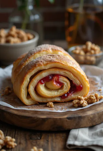 内側にたっぷりとジャムが塗られた、光沢のある円筒状のケーキ