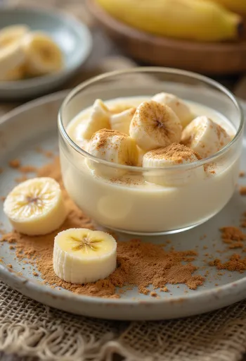 盛り付けられたバナナとシナモンのパルフェ