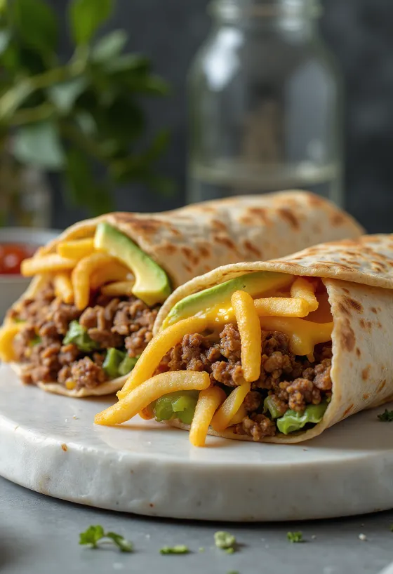 フライドポテト、牛肉、チーズ入りのカリフォルニアブリトー