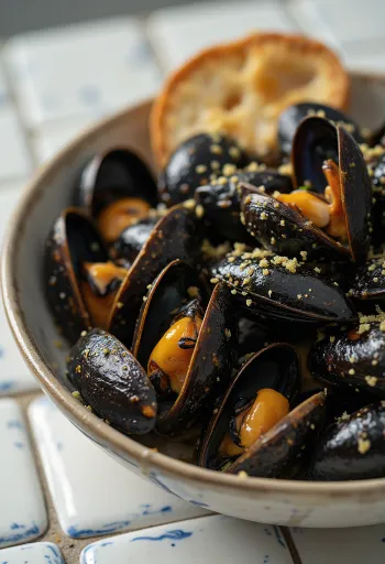 盛り付けられたムール貝のグリルBBQ