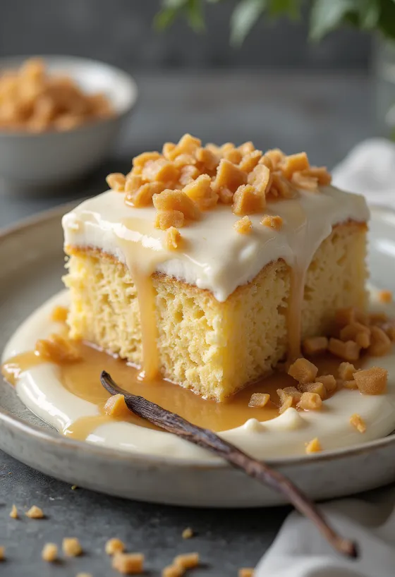 キャラメルで飾られたバニラ・キャラメルケーキ