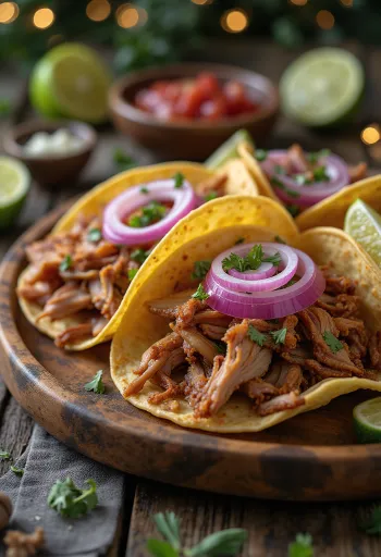 ライムとコリアンダーを添えたカルニタス・タコス