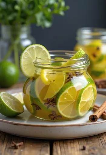 瓶に入ったスパイシーなライムのピクルス