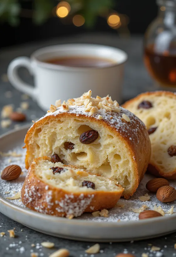 盛り付けられたココナッツシュトーレン