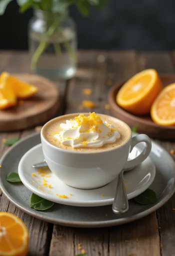 グラスに入ったオレンジとクローブのラテ