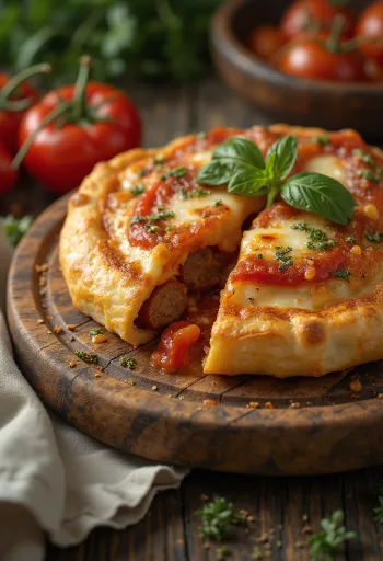 きつね色に焼き上がったスパイシー・ハンガリアン・カルツォーネ