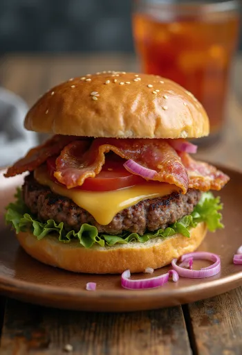 新鮮な野菜を添えたヴィーガンベーコンバーガー