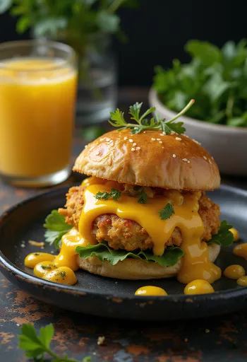 カレーチーズバーガーの盛り付け